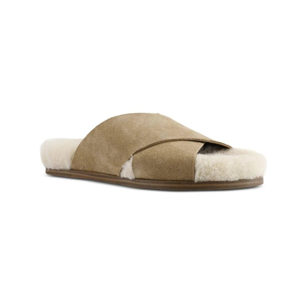 Marc Fisher LTD Women's Canna Shearling Slide Sandals Size 7 Suede Leather Chia